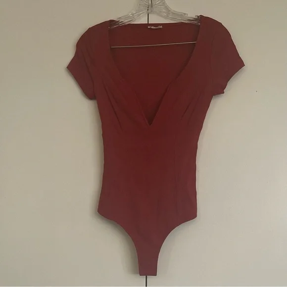 NWOT FREE PEOPLE Intimately Women’s Bodysuit Deep Conversations Sunset Red - Picture 6 of 14